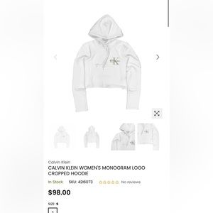 Size Small Women’s US White Calvin Klein Cropped Sweatshirt Hoodie With Logo